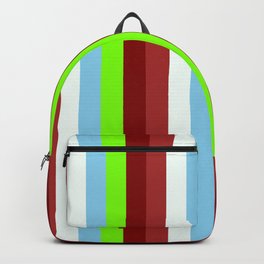 [ Thumbnail: Colorful Brown, Mint Cream, Sky Blue, Green, and Maroon Colored Stripes/Lines Pattern Backpack ]