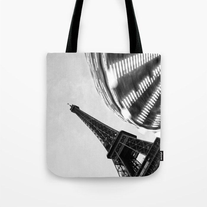 Paris Carousel | Black and White Eiffel Tower Tote Bag