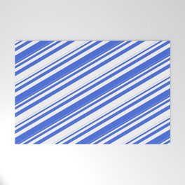 [ Thumbnail: Royal Blue and White Colored Stripes/Lines Pattern Welcome Mat ]