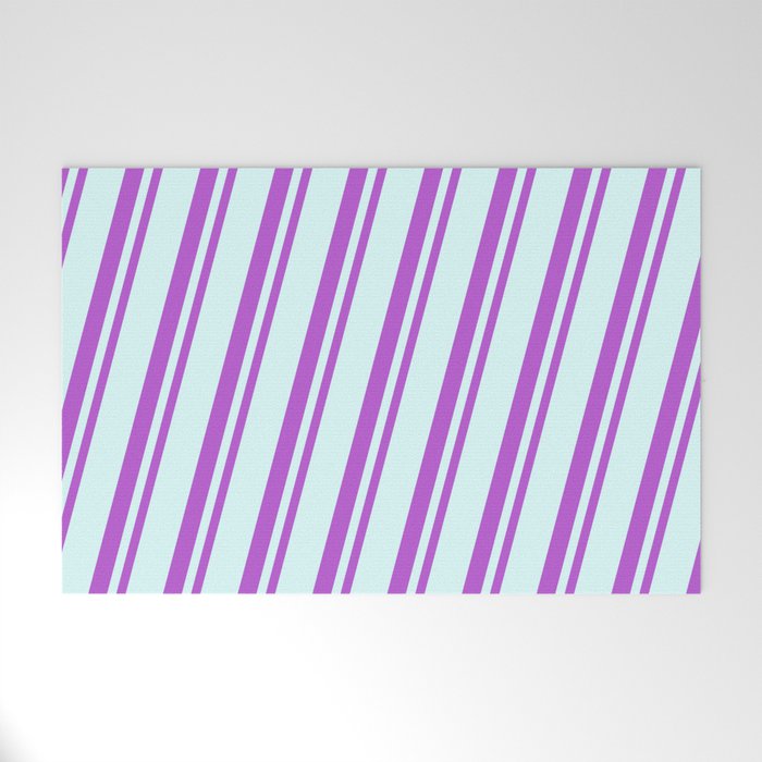 Light Cyan and Orchid Colored Lined/Striped Pattern Welcome Mat