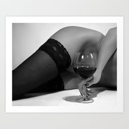 Luscious Laying Pose with Thigh High Stockings Wine and Gorgeous Legs Art Print