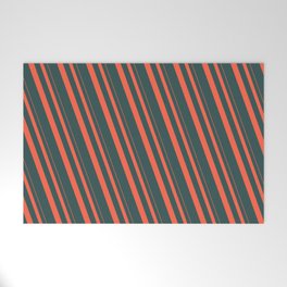 [ Thumbnail: Red & Dark Slate Gray Colored Striped Pattern Welcome Mat ]