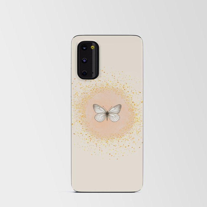 Hand-Drawn Butterfly and Gold Circle Frame on Ecru Off-White Android Card Case