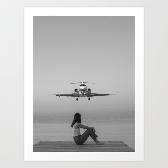 Steady As She Goes IV; aircraft coming in for an island landing black and white photography photographs photograph Art Print