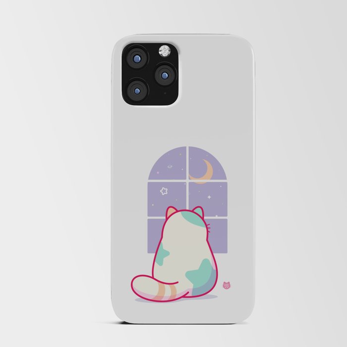 Cute Stargazing Cat Looking Out Window at the Moon & Night Sky  iPhone Card Case