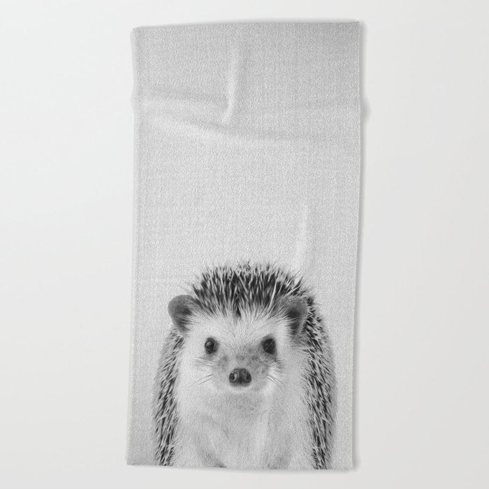Hedgehog Black White Beach Towel by Gal Design Society6