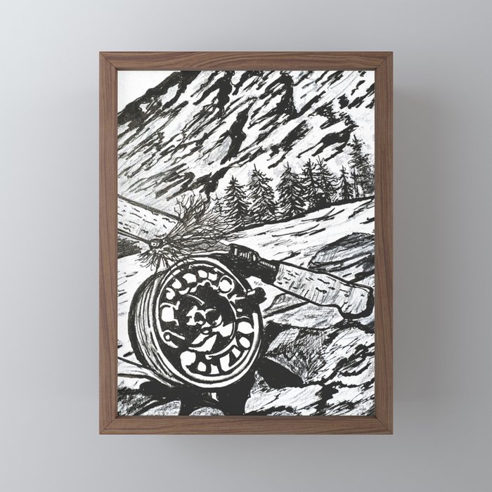 Opening Day Fly Fishing Art, Original Fishing Drawing, Mountain River  Stream Framed Mini Art Print