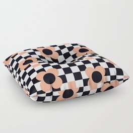 Blooming spring field floral checker pattern # orange pudding  Floor Pillow