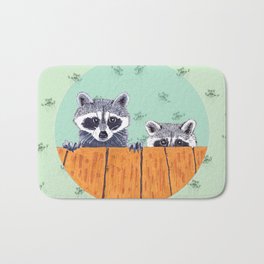 Peeking Raccoons #3 Pastel Green Bath Mat