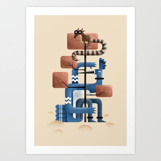 The blue jay and the raccoon Art Print