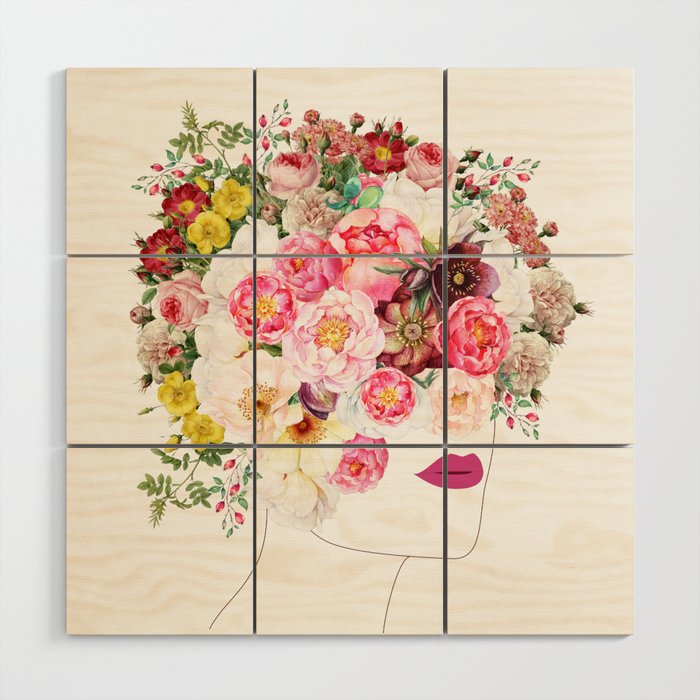 Rose Crown Portrait Flowers Graphic Print - Floral Tropical  Wood Wall Art