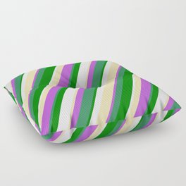 [ Thumbnail: Tan, Orchid, Sea Green, Green & White Colored Stripes/Lines Pattern Floor Pillow ]