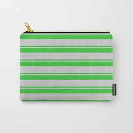 [ Thumbnail: Lime Green & Light Grey Colored Striped Pattern Carry-All Pouch ]