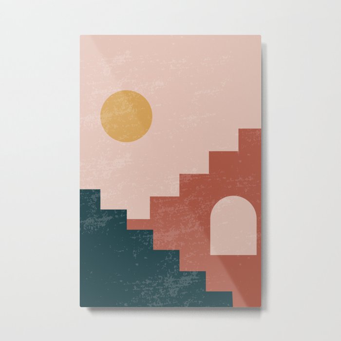 Southwestern Rustic Scene Illustration - Desert Sun Adobe Houses Metal Print