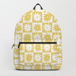 Yellow And White Checkered Flower Pattern Backpack