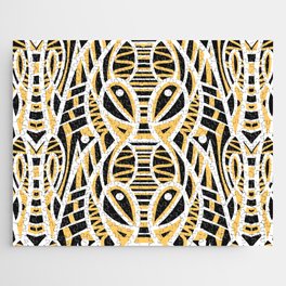 Charcoal White and Yellow Abstract Tribal Pattern Jigsaw Puzzle