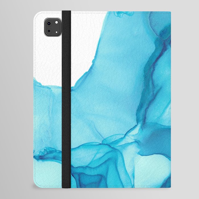 Turquoise Blue Abstract 33122-2 Modern Alcohol Ink Painting by Herzart iPad Folio Case