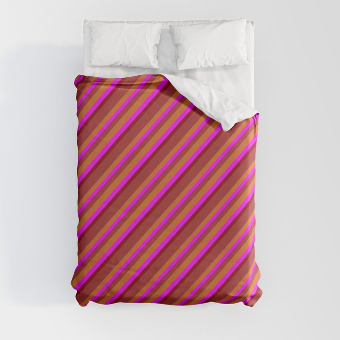 Brown, Chocolate, Fuchsia, and Dark Red Colored Pattern of Stripes Duvet Cover