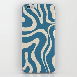 Modern Retro Liquid Swirl Abstract Pattern Vertical in Boho Blue and Beige iPhone Skin