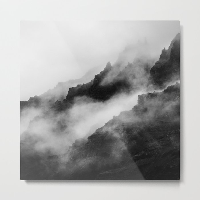 Foggy Mountains Black and White Metal Print