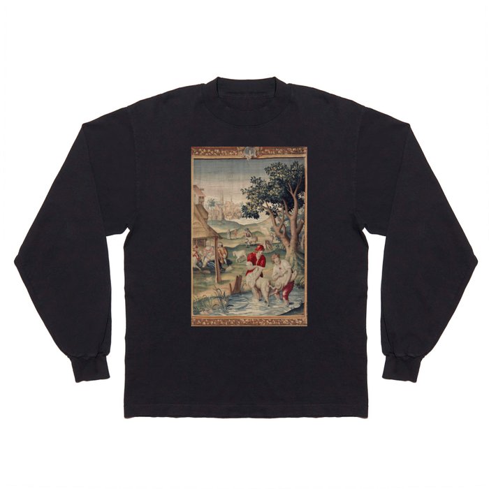Antique 17th Century Sheep Farming Pastoral Tapestry Long Sleeve T Shirt