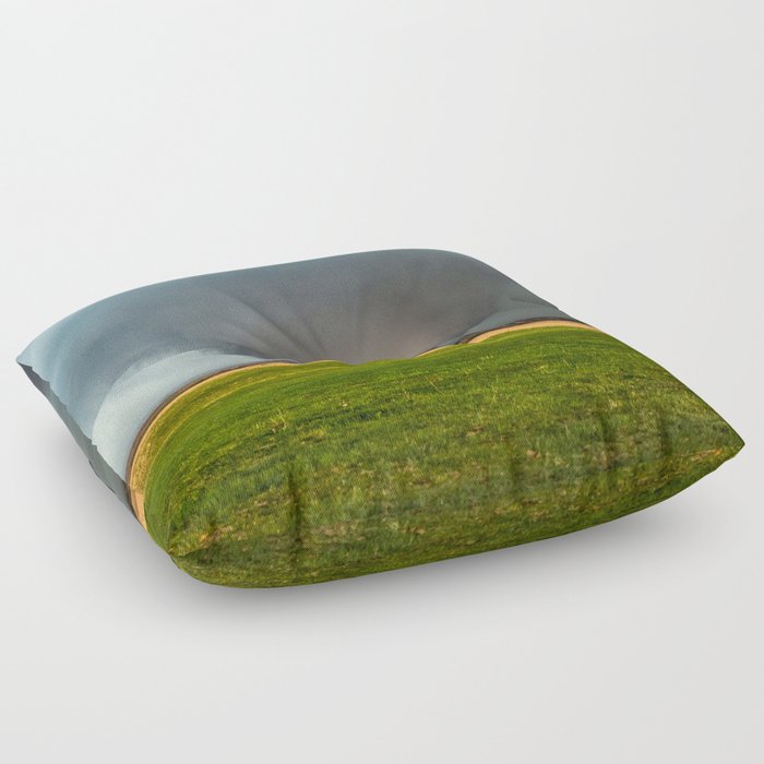 Roaming the Earth - Tornado Rumbles Over Plains Landscape on Spring Day in Kansas Floor Pillow