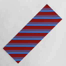 [ Thumbnail: Blue and Dark Red Colored Stripes Pattern Yoga Mat ]