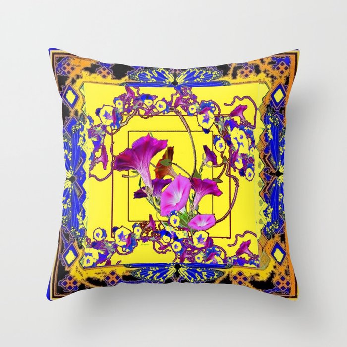 Decorative Blue Yellow Pink Purple Vining Flowers Art Throw Pillow