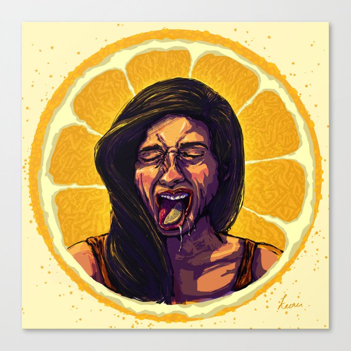 Sour - Girl tasing lemon! Canvas Print