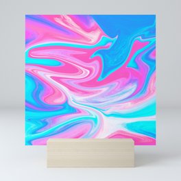 Modern abstract pink turquoise blue bright marble effect Mini Art Print