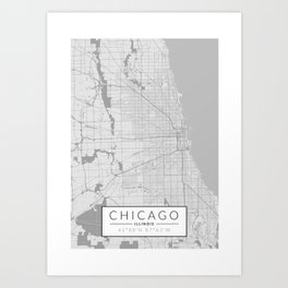 Chicago Map - Black and White (Light) Art Print