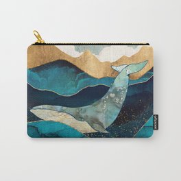 Blue Whale Carry-All Pouch | Curated, Graphicdesign, Water, Modern, Dream, Whale, Nature, Gold, Sea, Digital 