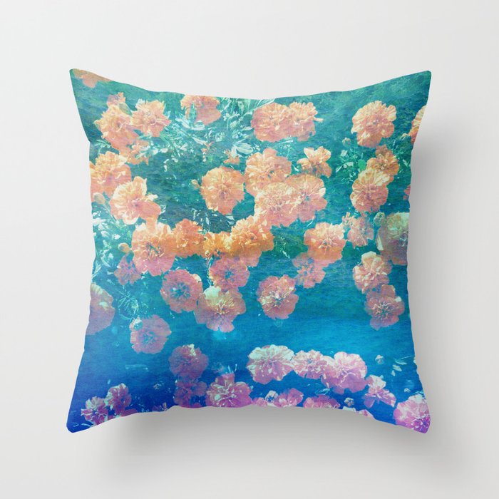 muted orange floral vintage photo effect Throw Pillow