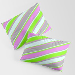 [ Thumbnail: Chartreuse, Violet, Dark Grey & Light Cyan Colored Pattern of Stripes Pillow Sham ]