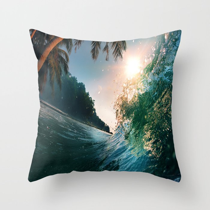 Photography - Beach - Waves - Palm Trees - Ocean  Throw Pillow