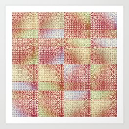 Faux Patchwork Quilting Art Print | Pink, Fabric, Soft, Square Pattern, Violet, Pastel, Pattern, Quilting, Graphicdesign, Nude 