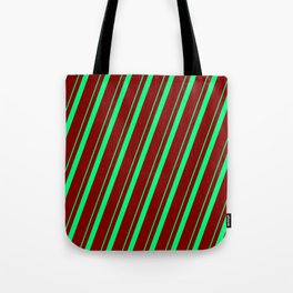 [ Thumbnail: Green & Maroon Colored Lines Pattern Tote Bag ]