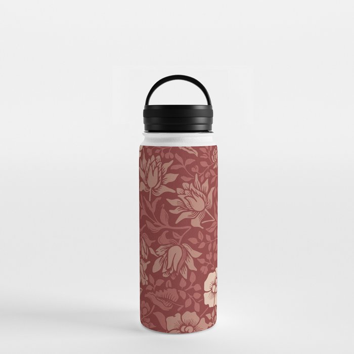 Arts and Crafts Inspired Floral Pattern Red Water Bottle