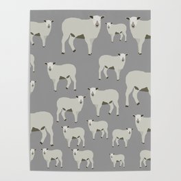 Cute Sheep & Lamb Farm Animal Pattern Poster