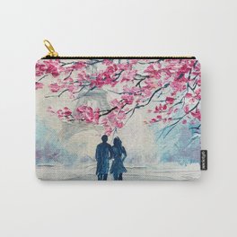 Couple of lovers under an umbrella, Paris, Eiffel Tower. Romantic oil painting on canvas, modern art Carry-All Pouch
