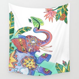 The Happy Elephant - Turquoise Wall Tapestry