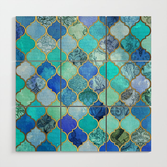 Cobalt Blue, Aqua & Gold Decorative Moroccan Tile Pattern