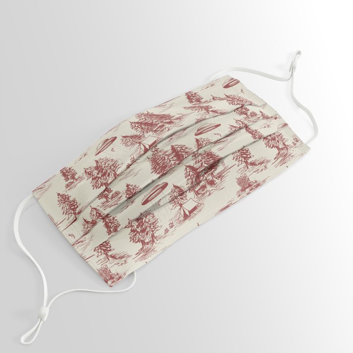 Red Alien Abduction Toile De Jouy Pattern Face Mask by Beth Norton
