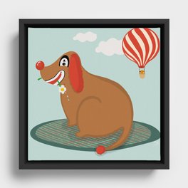 Circus dog and hot air balloon Framed Canvas