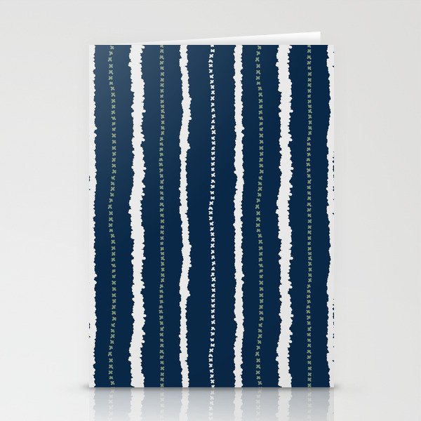 Navy Blue and Sage Stripes Stationery Cards