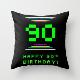 [ Thumbnail: 90th Birthday - Nerdy Geeky Pixelated 8-Bit Computing Graphics Inspired Look Throw Pillow ]