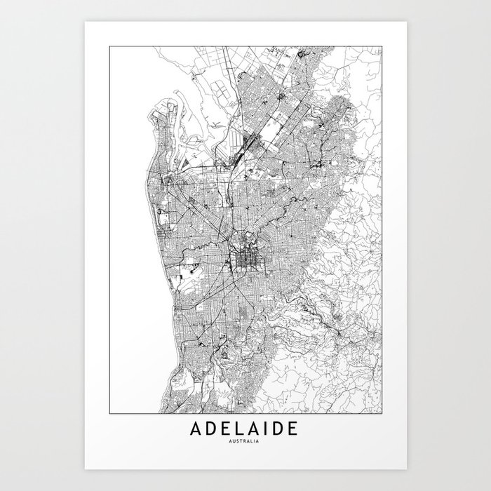 Adelaide White Map Art Print