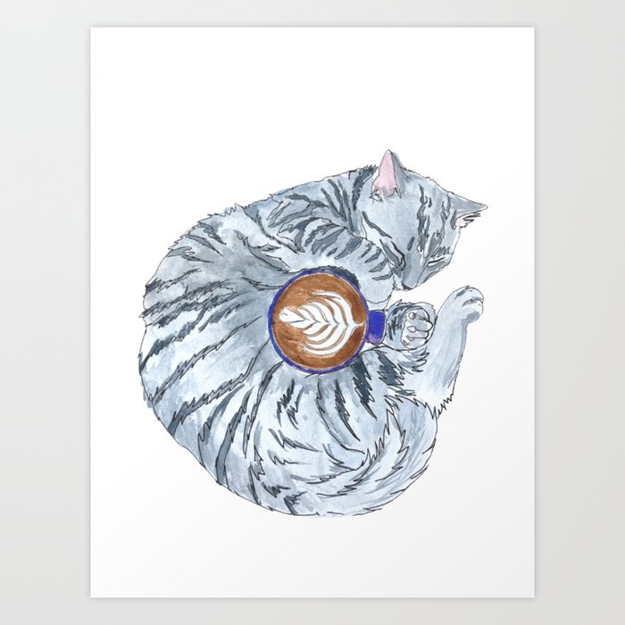 Cozy Coffee Cat Art Print