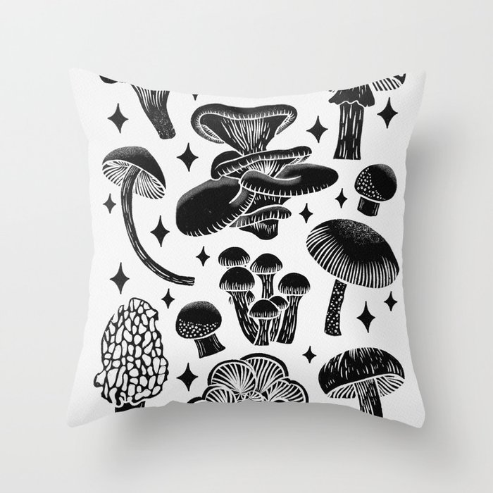 Texas Mushrooms – Black Silhouette Throw Pillow