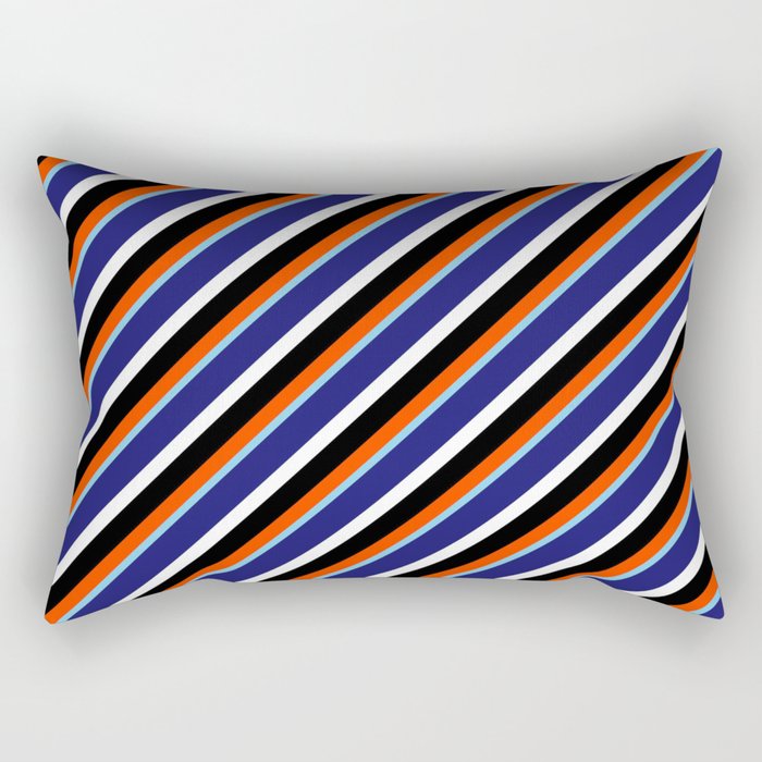 Red, Sky Blue, Midnight Blue, White, and Black Colored Lines/Stripes Pattern Rectangular Pillow